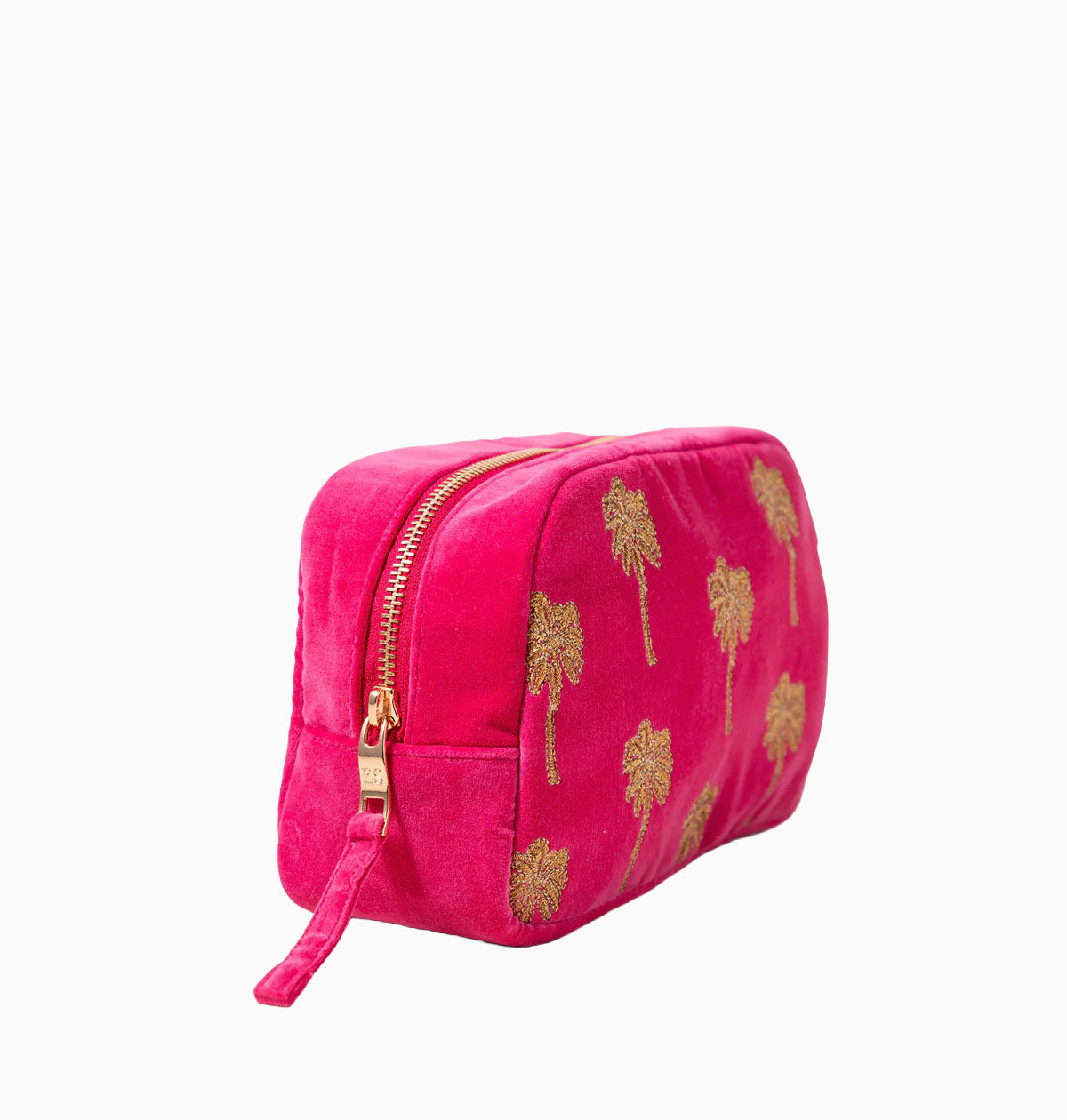 Makeup Bag-10843 - Gold Palm Pink Velvet Makeup Bag-Elizabeth Scarlett