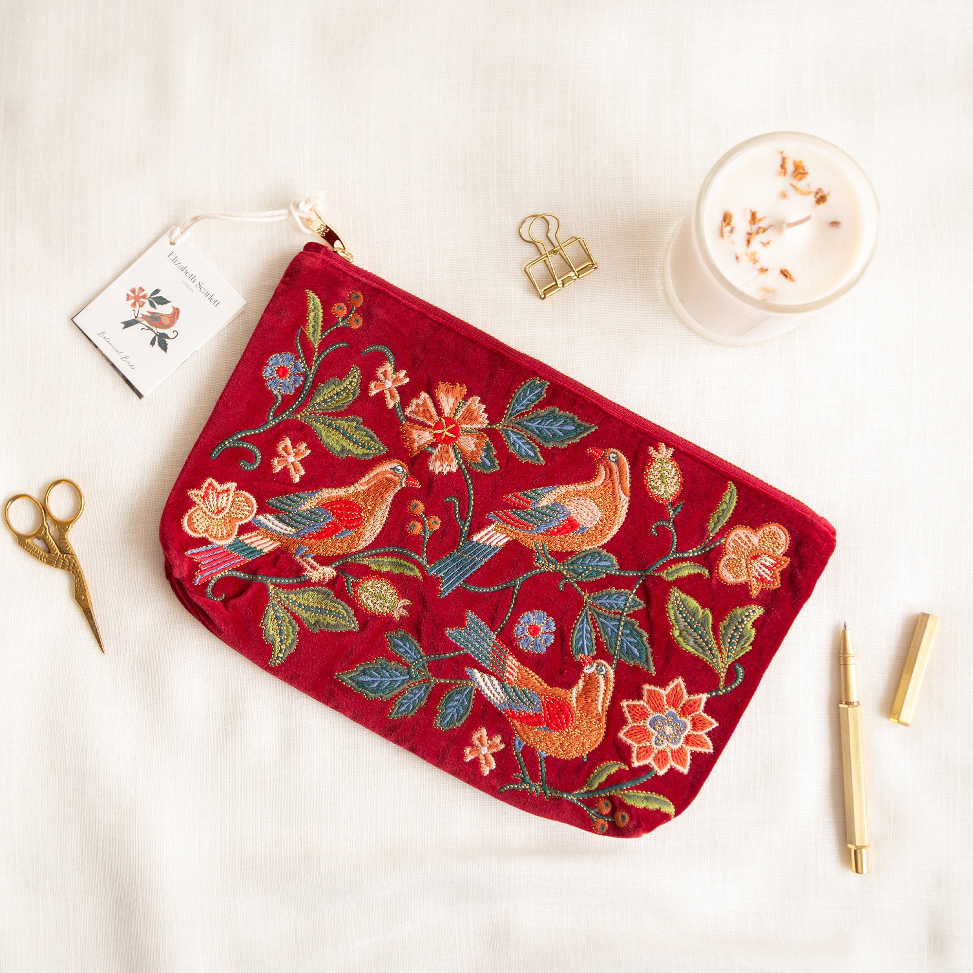 Pouch-11833 - Botanical Birds Everyday Pouch-Elizabeth Scarlett