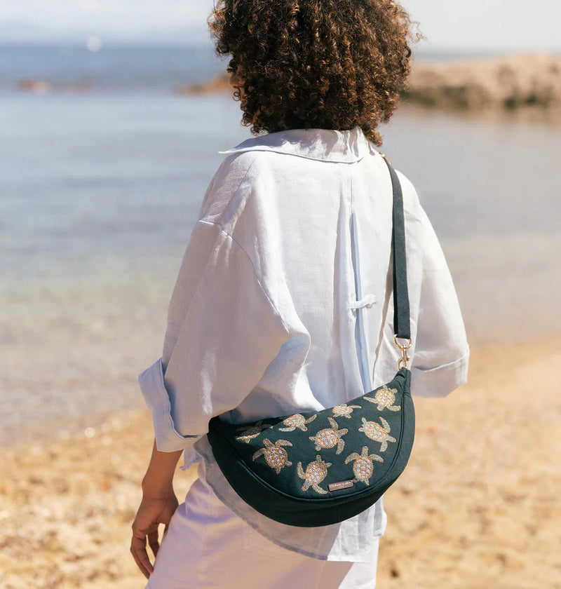 Crossbody Sling Bag-14827 - Turtle Velvet Crossbody Bag-Elizabeth Scarlett