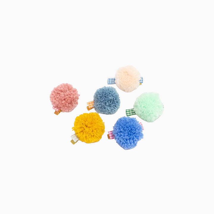 Hair Clips-215785 - Gingham & Big Pompom Hair Clips-Meri Meri