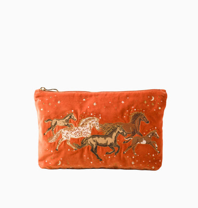 Pouch-16173 - Wild Horses Velvet Everyday Pouch-Elizabeth Scarlett