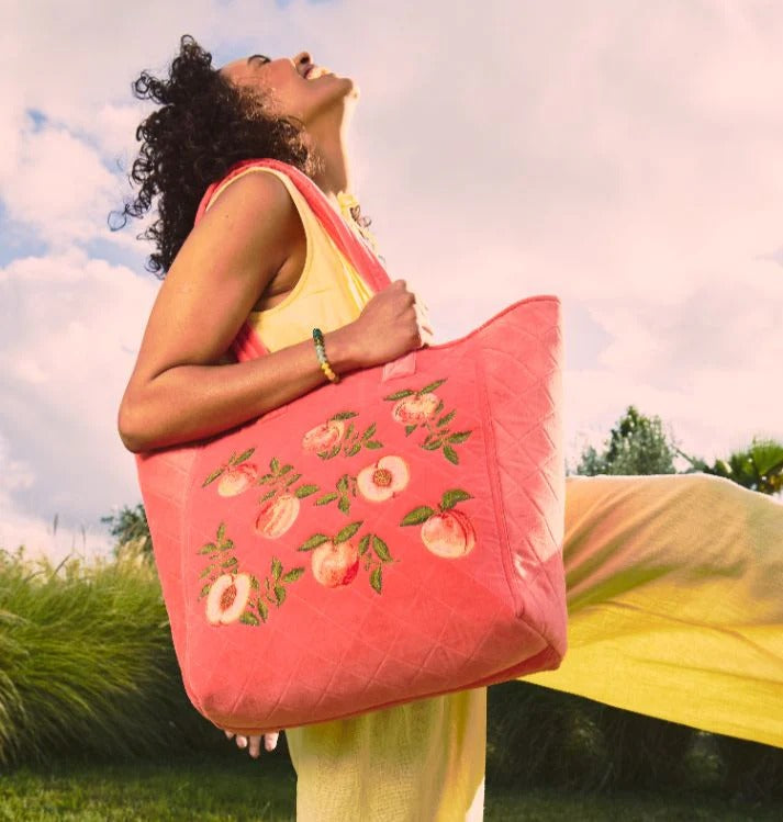 Tote Bag-17071 - Spiced Coral Summer Peach Velvet Tote-Elizabeth Scarlett