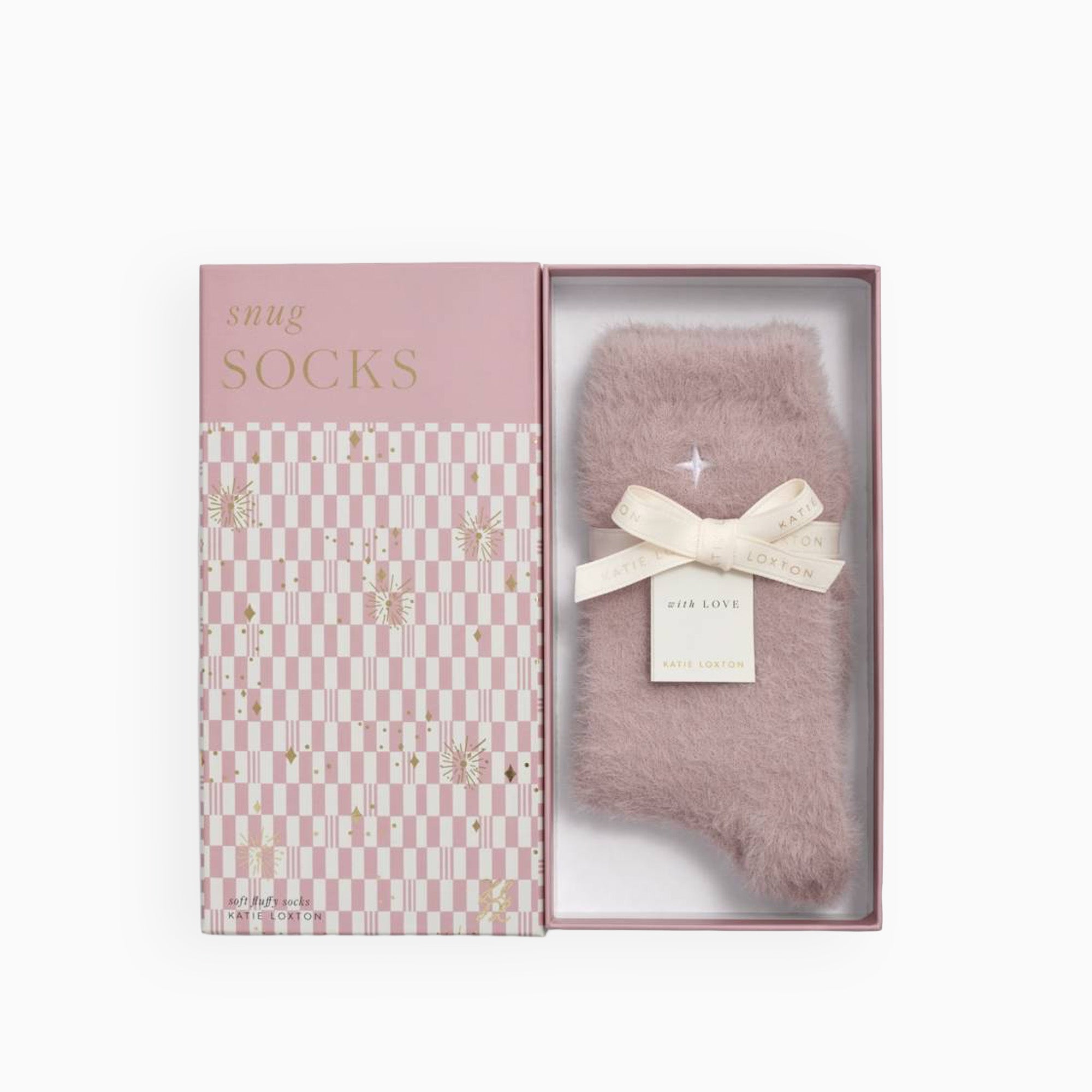 KLS813 - Fluffy Blush Pink Star Socks in Gift Box