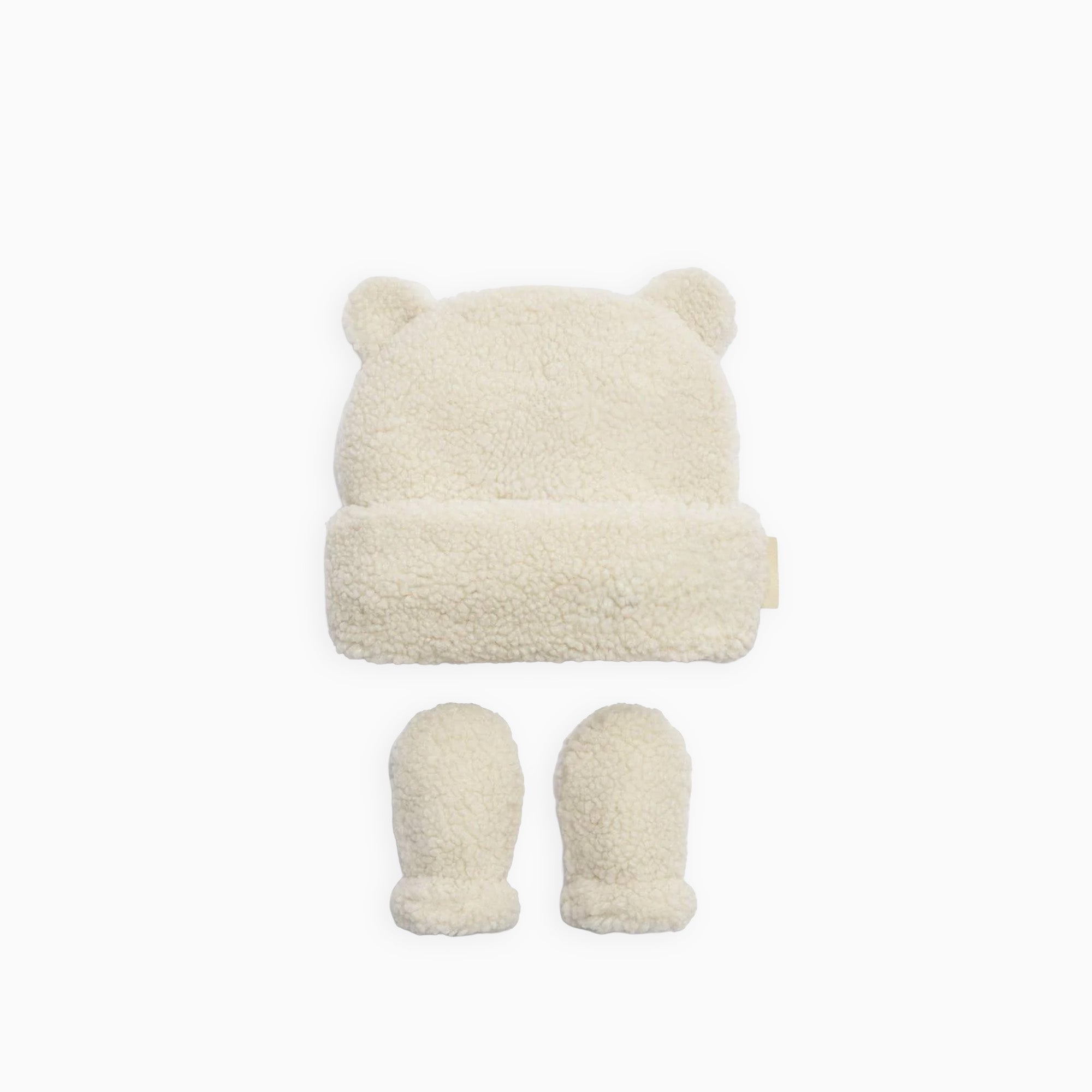 BA0137 - Borg Baby Hat And Mittens in Off White