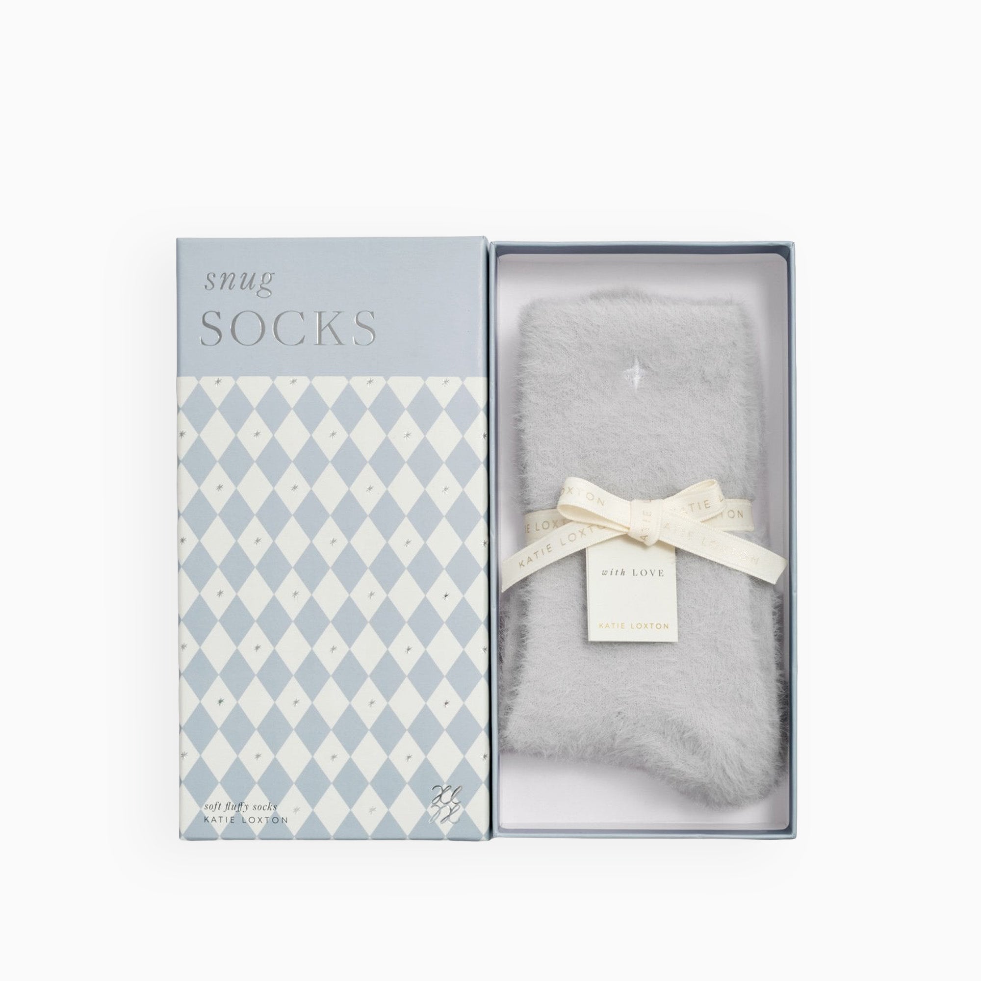 KLS814 - Fluffy Pale Grey Star Socks in Gift Box
