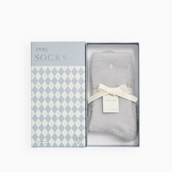 KLS814 - Fluffy Pale Grey Star Socks in Gift Box