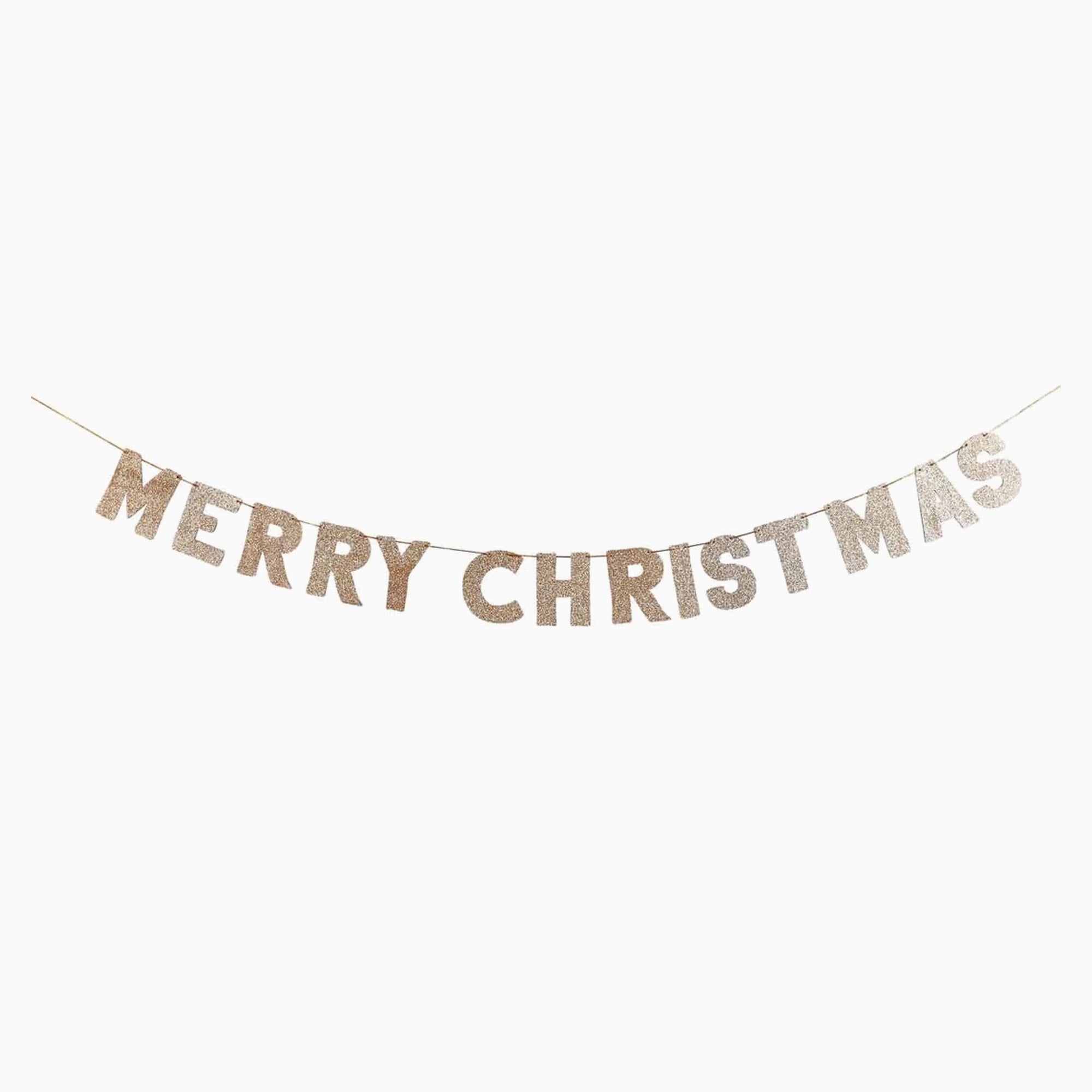 HBHJ100 - Gold Glitter Merry Christmas Wooden Banner