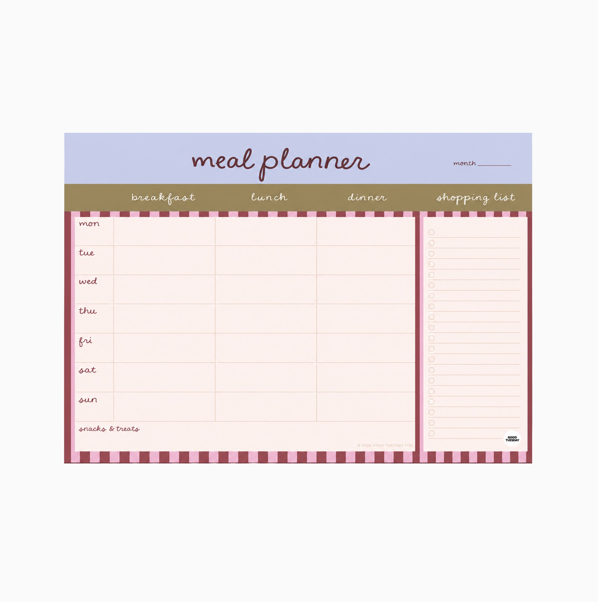 Planner-PAD-MEAL-BRY-A4 - Berry Stripe Weekly Meal Planner-Good Tuesday