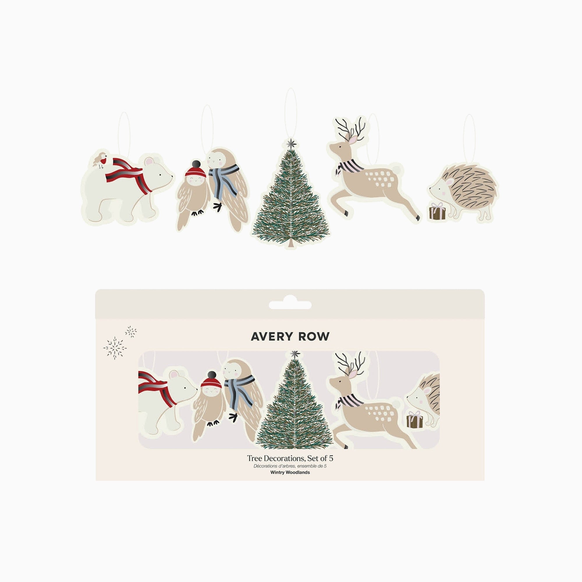 XTD5WWO - Winter Woodlands Embroidered Tree Decorations Set Of 5