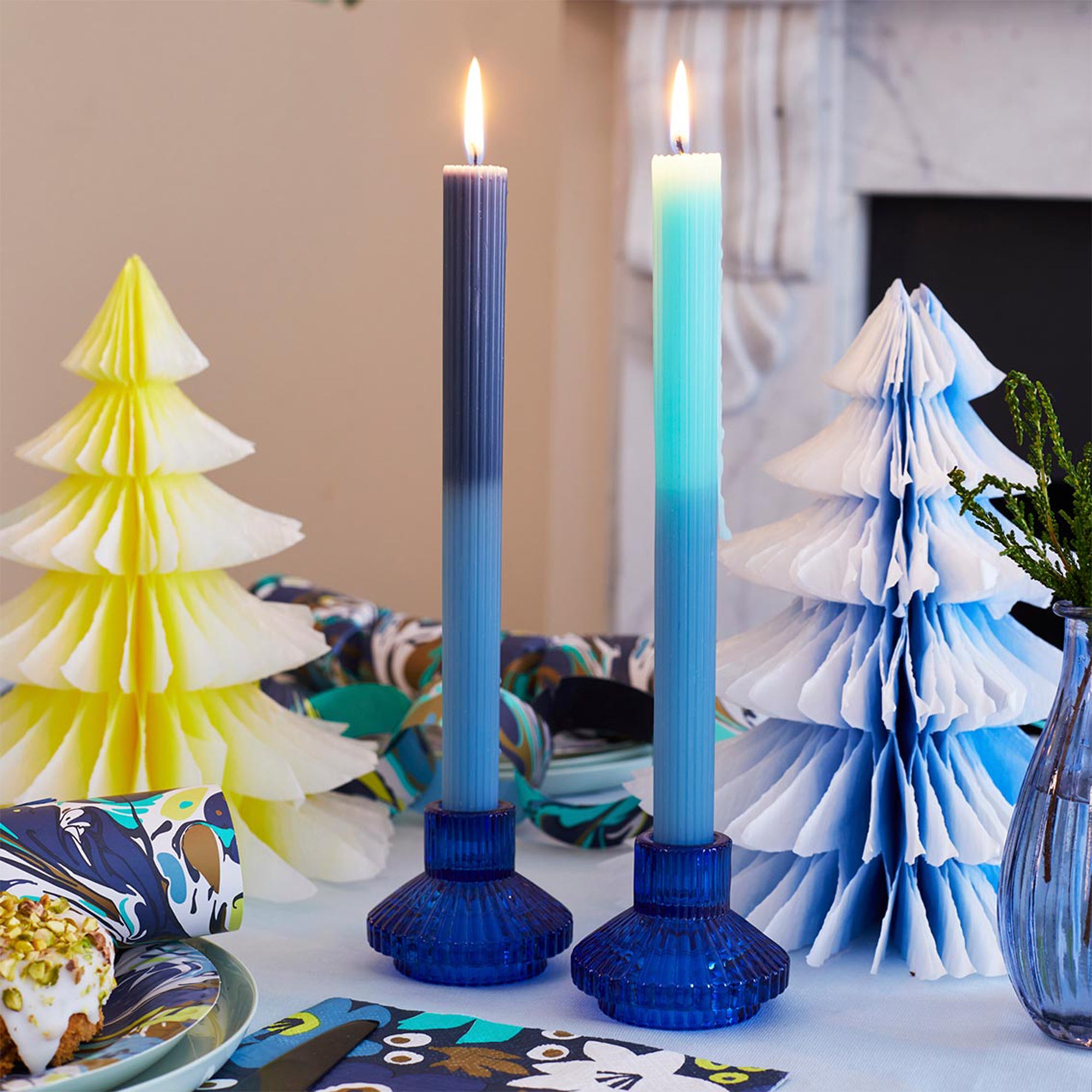 Dinner Candles-CNDL-2TONE-B - 2 Tone Blue Dinner Candles 2 Pack-Talking Tables
