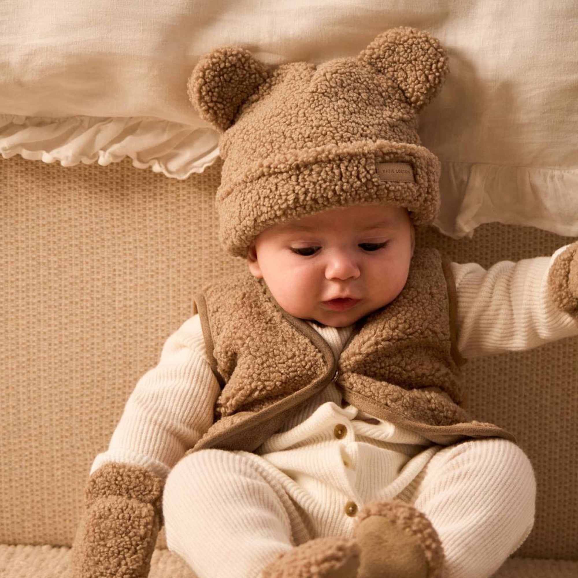 BA0138 - Borg Baby Hat And Mittens in Tan