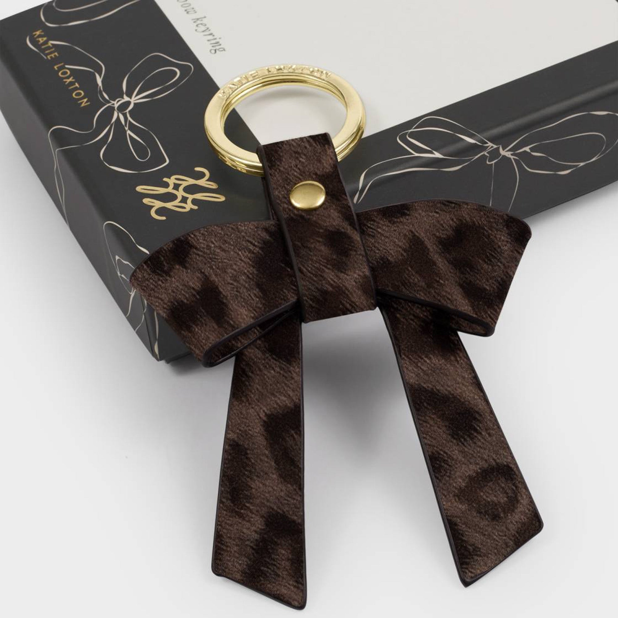 KLB4666 - Chocolate Leopard Bow Keyring in Gift Box