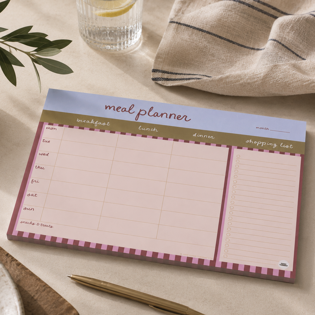 Planner-PAD-MEAL-BRY-A4 - Berry Stripe Weekly Meal Planner-Good Tuesday