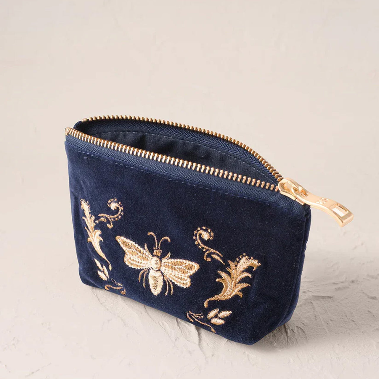 11086 - Provençal Bee Velvet Coin Purse Navy