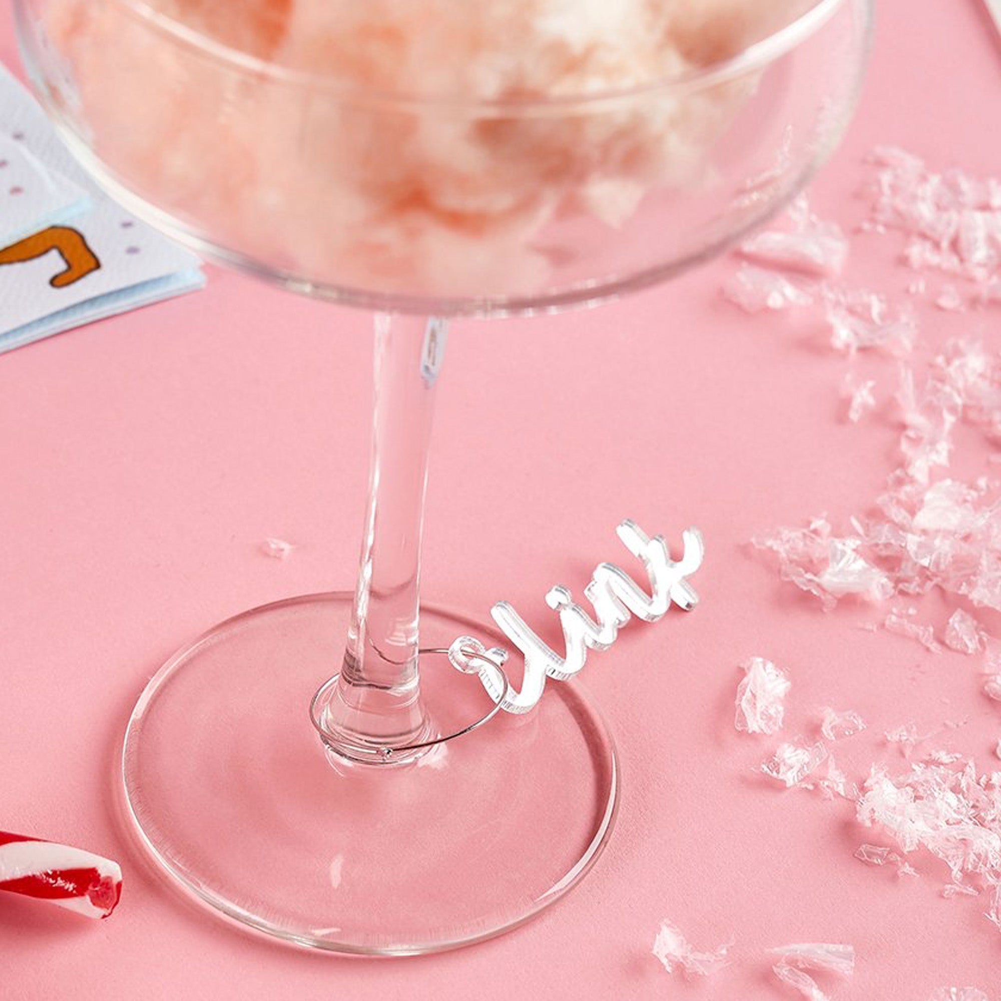 HBGC109 - Silver Good Cheer Acrylic Drink Charms Pack of 6