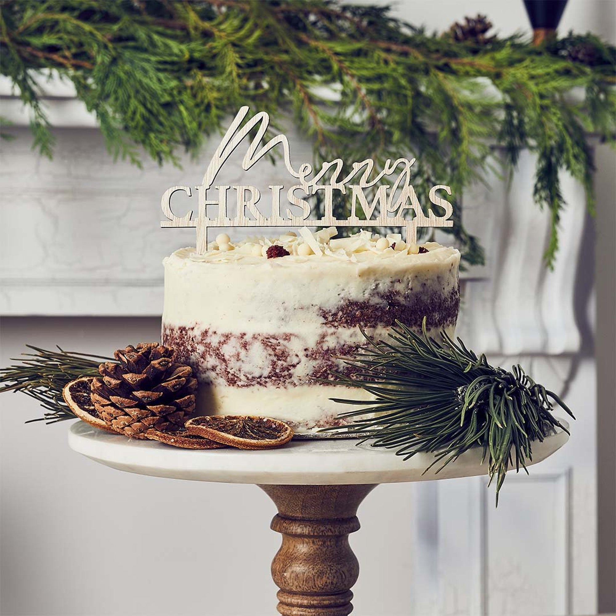HBFF109 - Merry Christmas Wooden Cake Topper