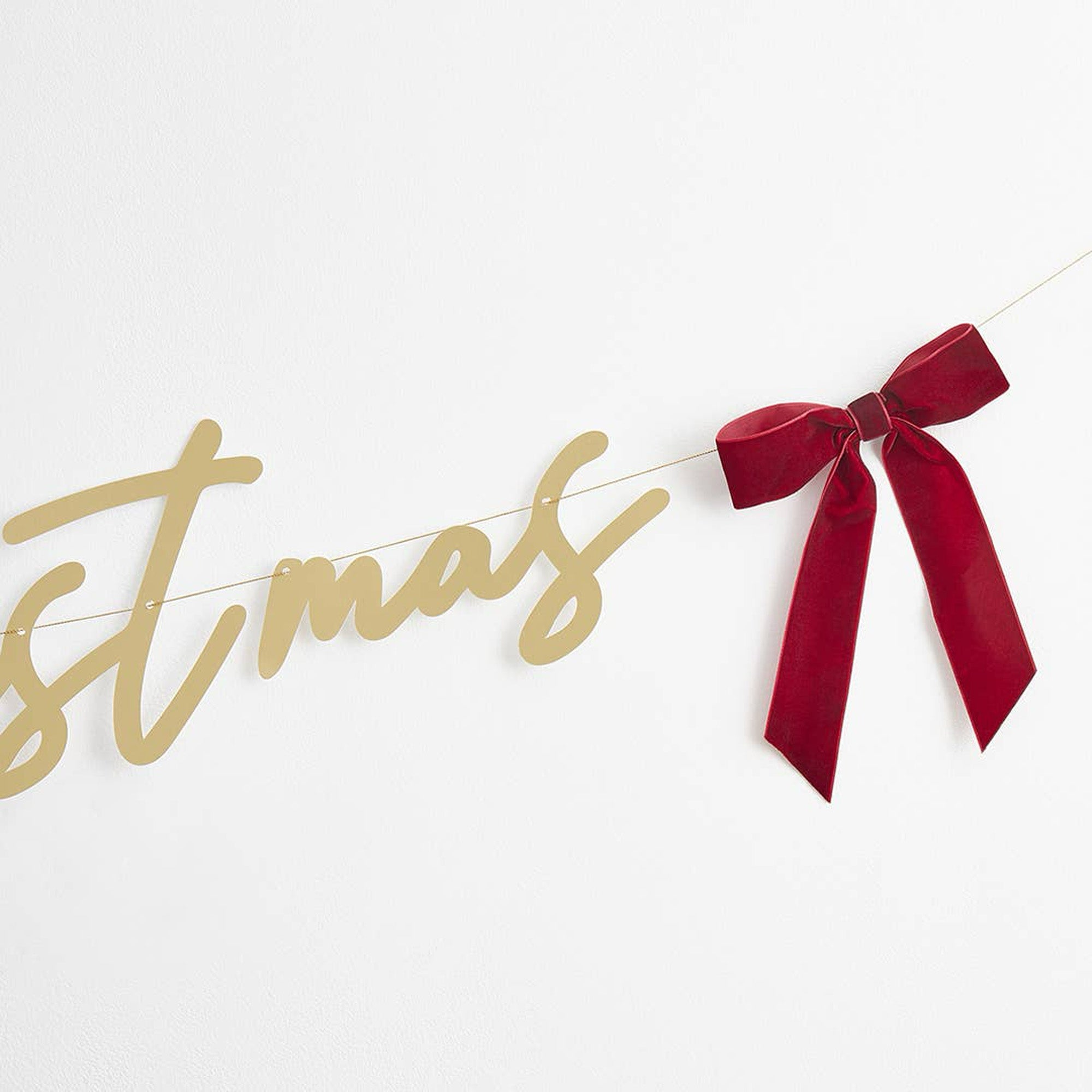 HBSB202 - Gold Merry Christmas Card Banner With Velvet Bows