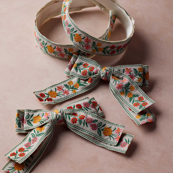 HAB001 - Garden Study Jacquard Ribbon Bow Clip