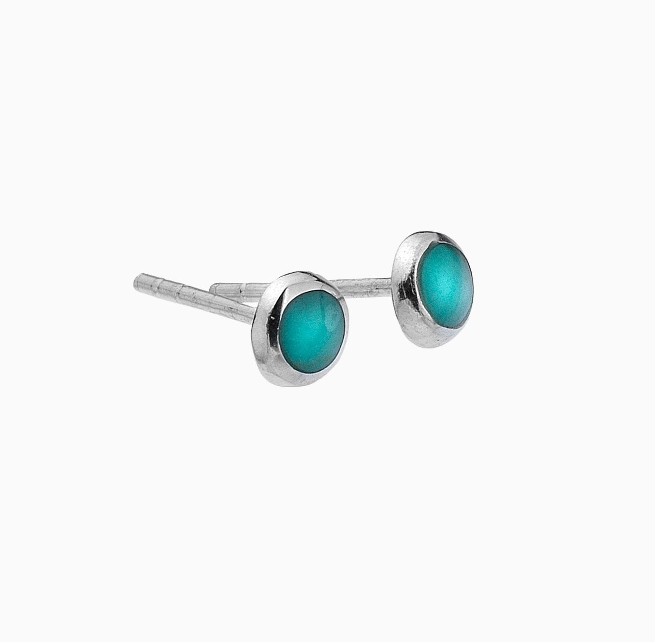 Earrings-3775TQA - Round Turquoise Silver Stud Earrings-Sea Gems