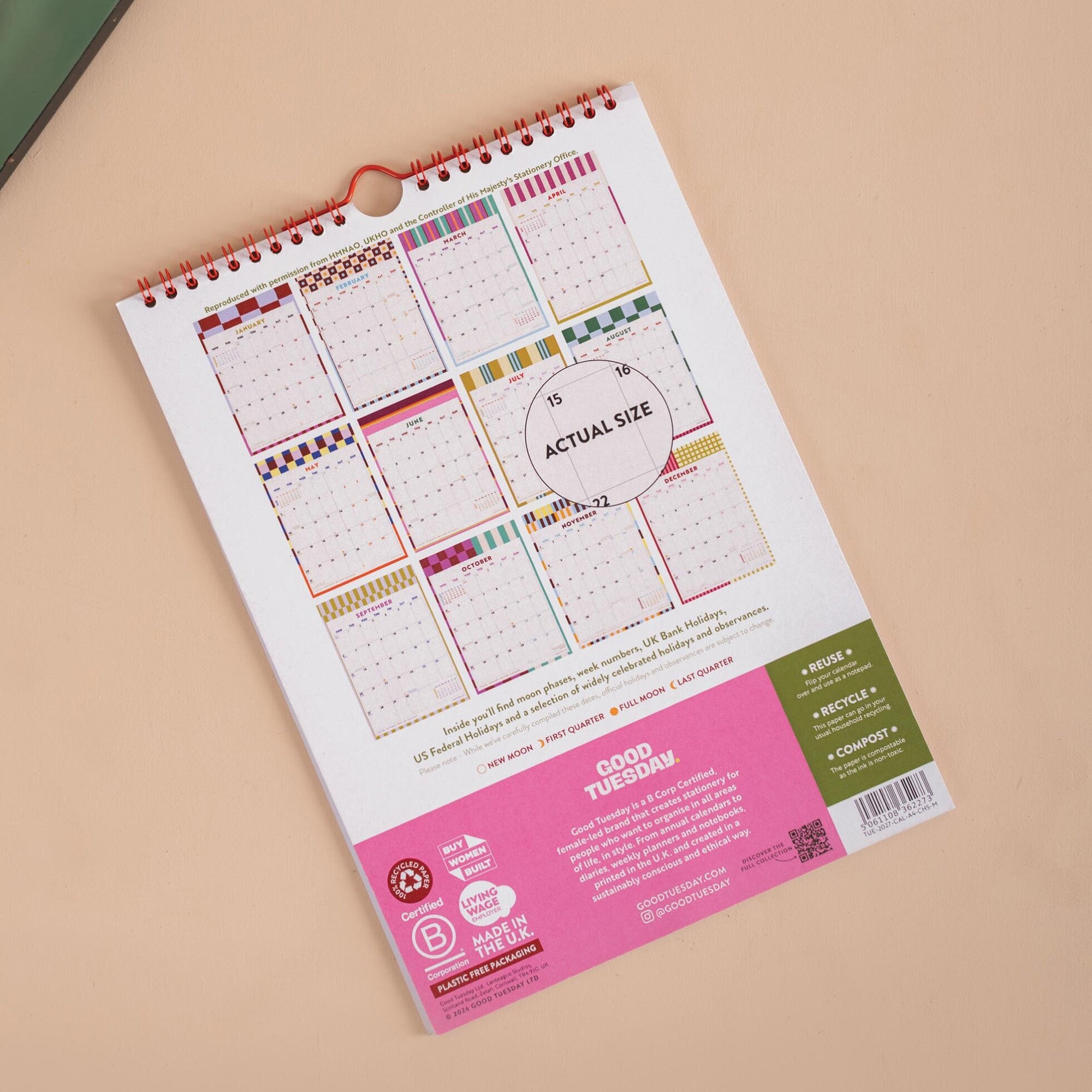 Calendar-CAL-A4-CHS-M - Checks & Stripes A4 2027 Calendar-Good Tuesday