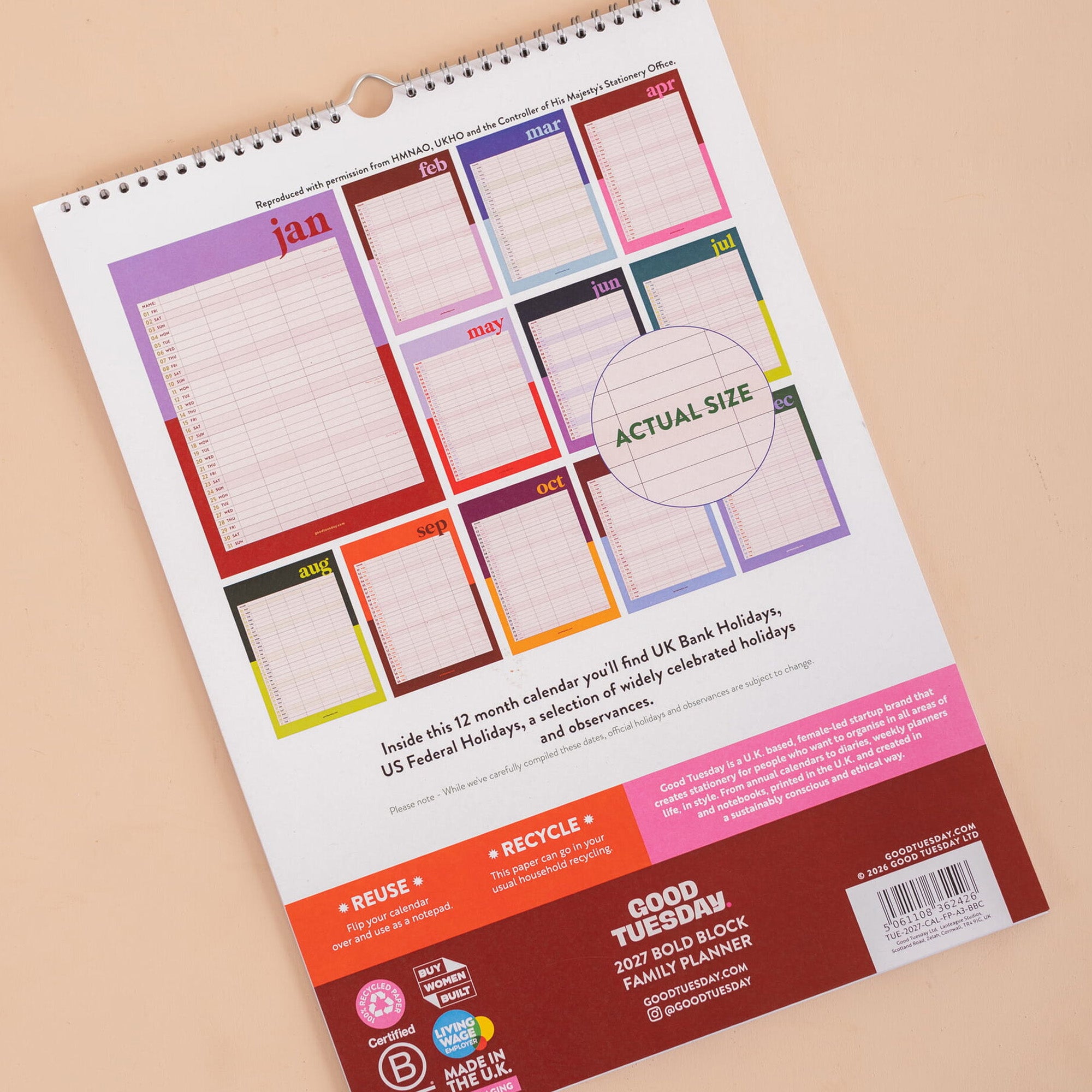 Calendar-CAL-FP-A3-BBC - 2027 Bold Block A3 Family Calendar-Good Tuesday
