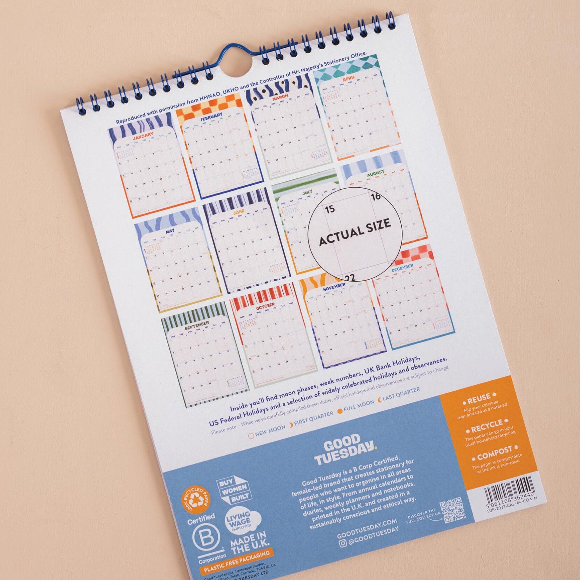 Calendar-CAL-A4-COA-M - Coastal Stripe A4 2027 Calendar-Good Tuesday