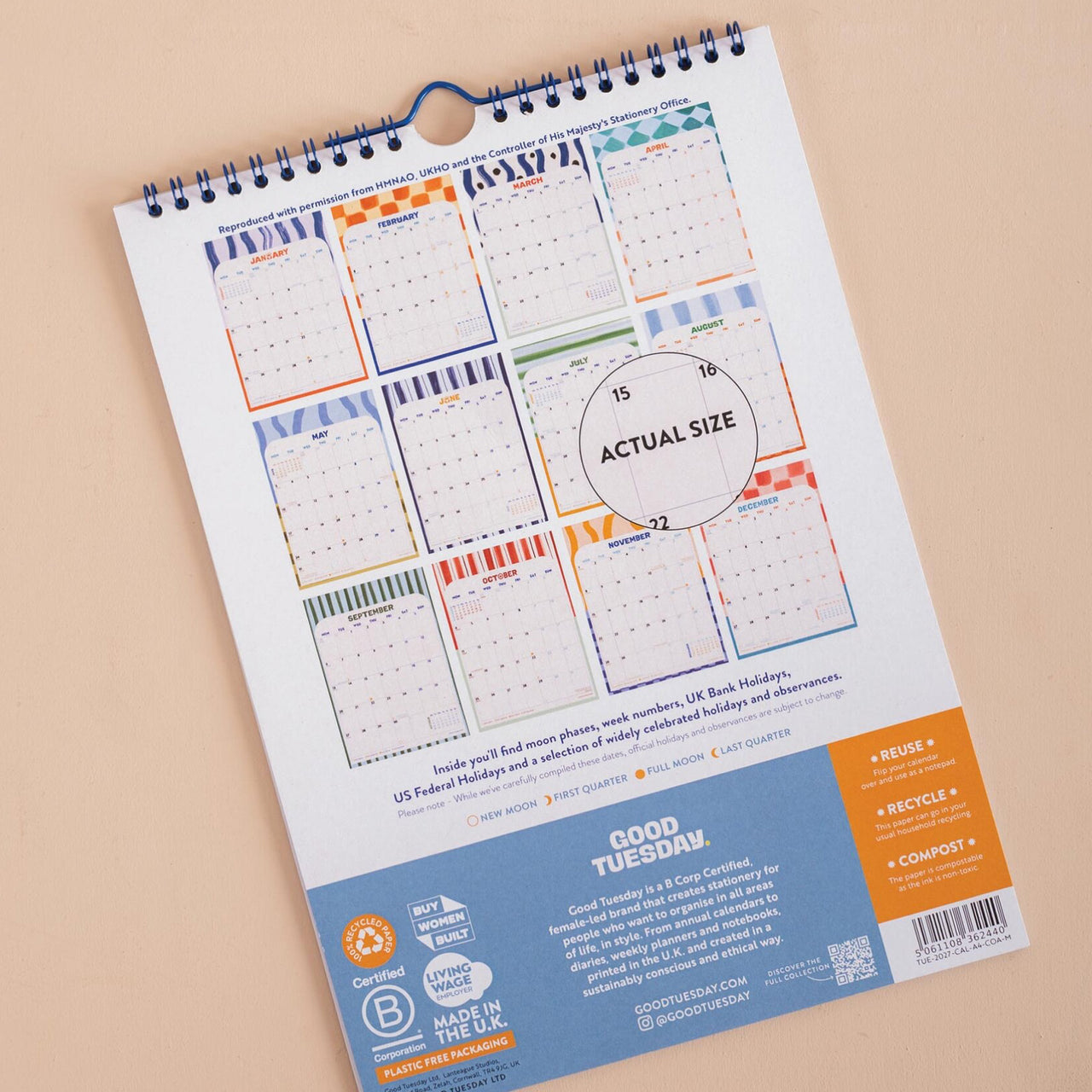 Calendar-CAL-A4-COA-M - Coastal Stripe A4 2027 Calendar-Good Tuesday