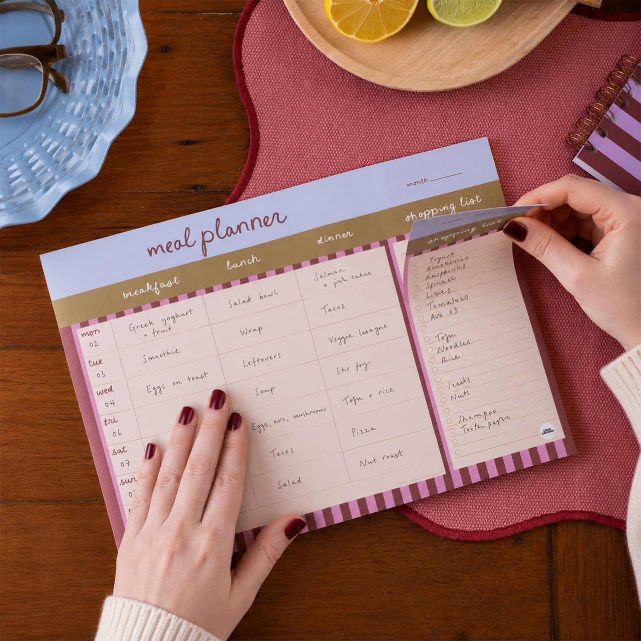 Planner-PAD-MEAL-BRY-A4 - Berry Stripe Weekly Meal Planner-Good Tuesday