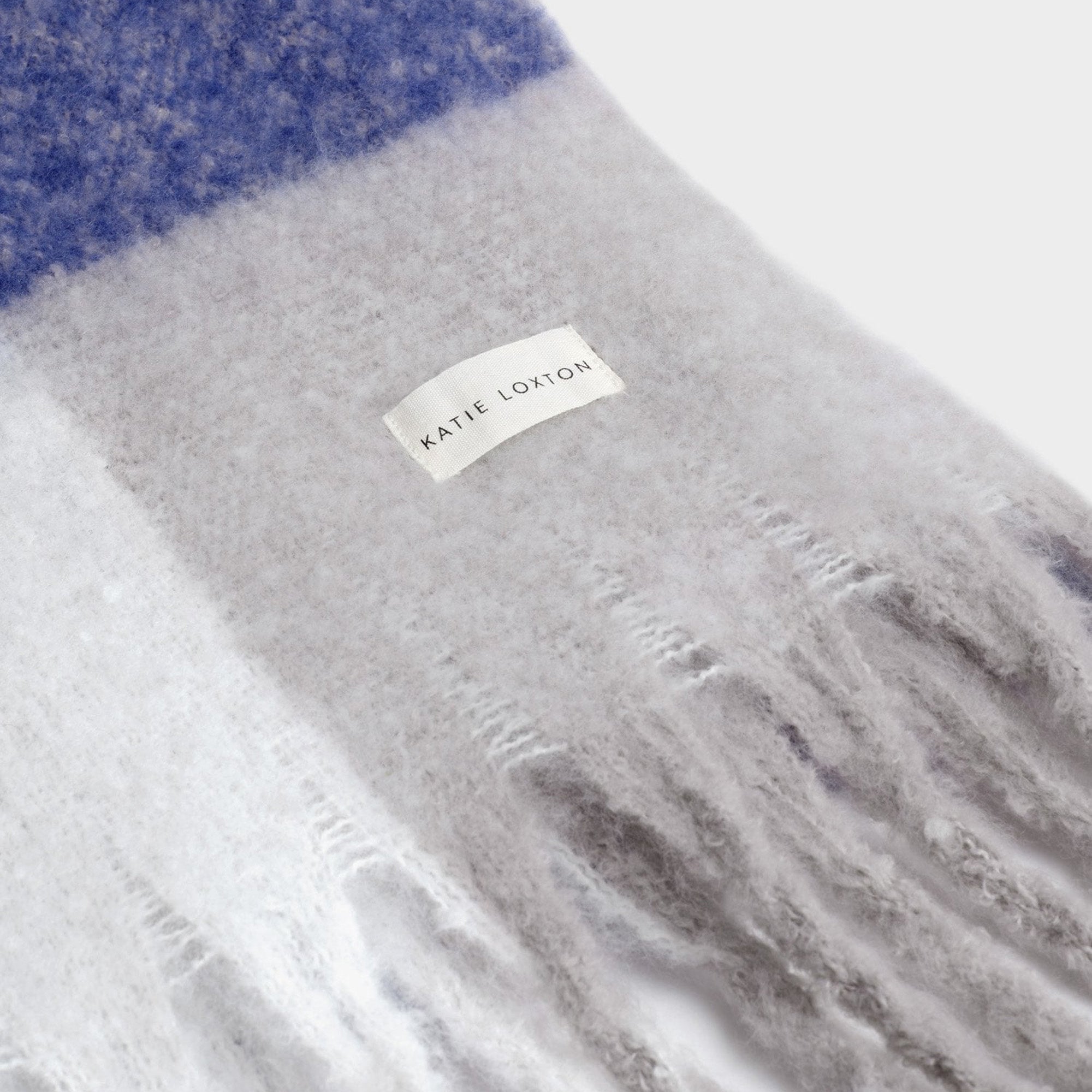 KLS850 - Checked Blue and Grey Tassel Scarf