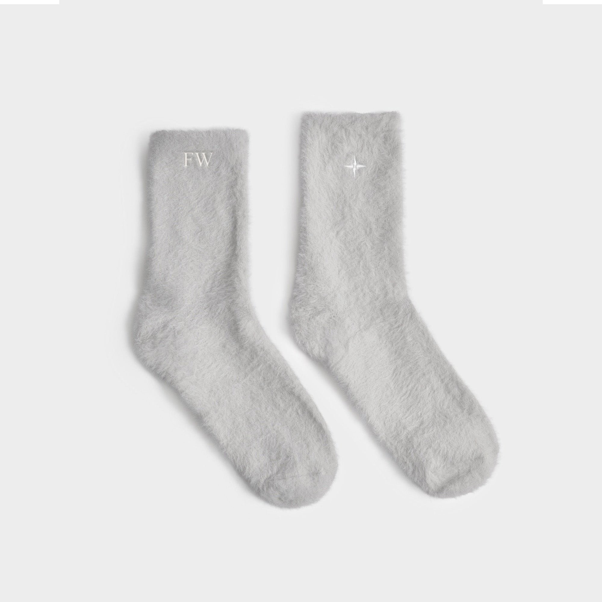 KLS814 - Fluffy Pale Grey Star Socks in Gift Box