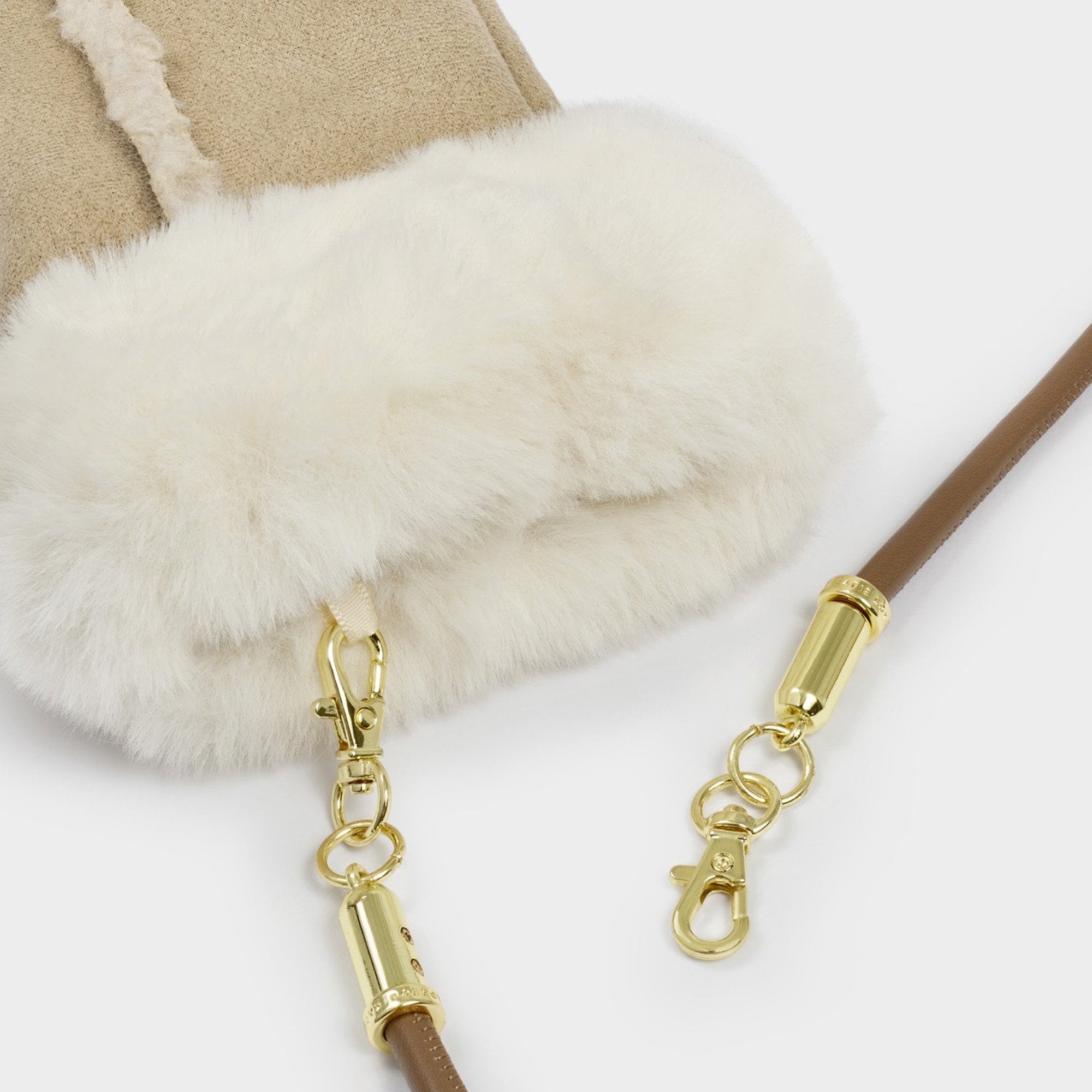 KLS883 - Faux Suede Mittens in Taupe and Cream