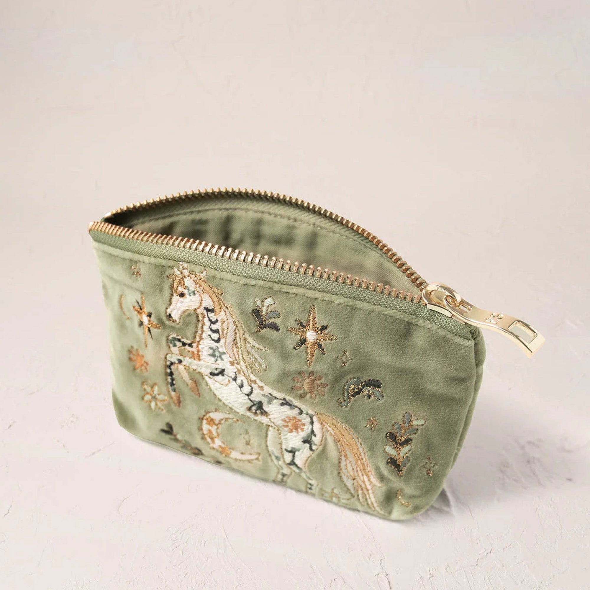 11482 - Mystical Horse Velvet Coin Purse Olive
