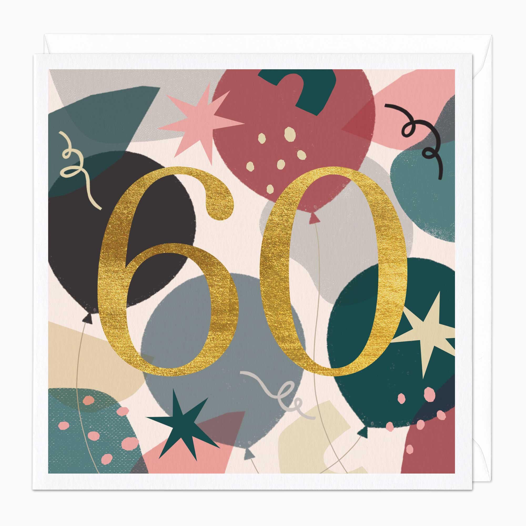 Greeting Card-E321 - 60th Balloons Birthday Card-Whistlefish
