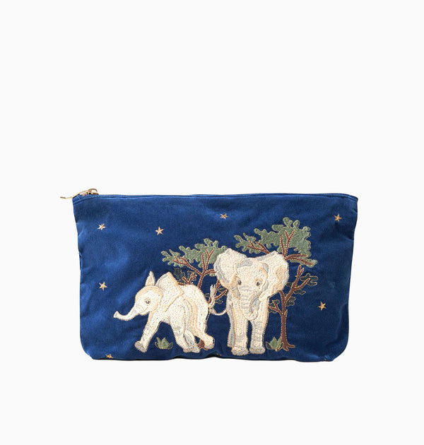 Pouch-71762 - Baby Elephant Navy Velvet Everyday Pouch-Elizabeth Scarlett