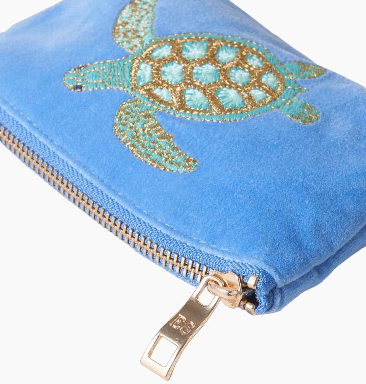 Coin Purse-71823 - Swimming Turtle Blue Velvet Coin Purse-Elizabeth Scarlett