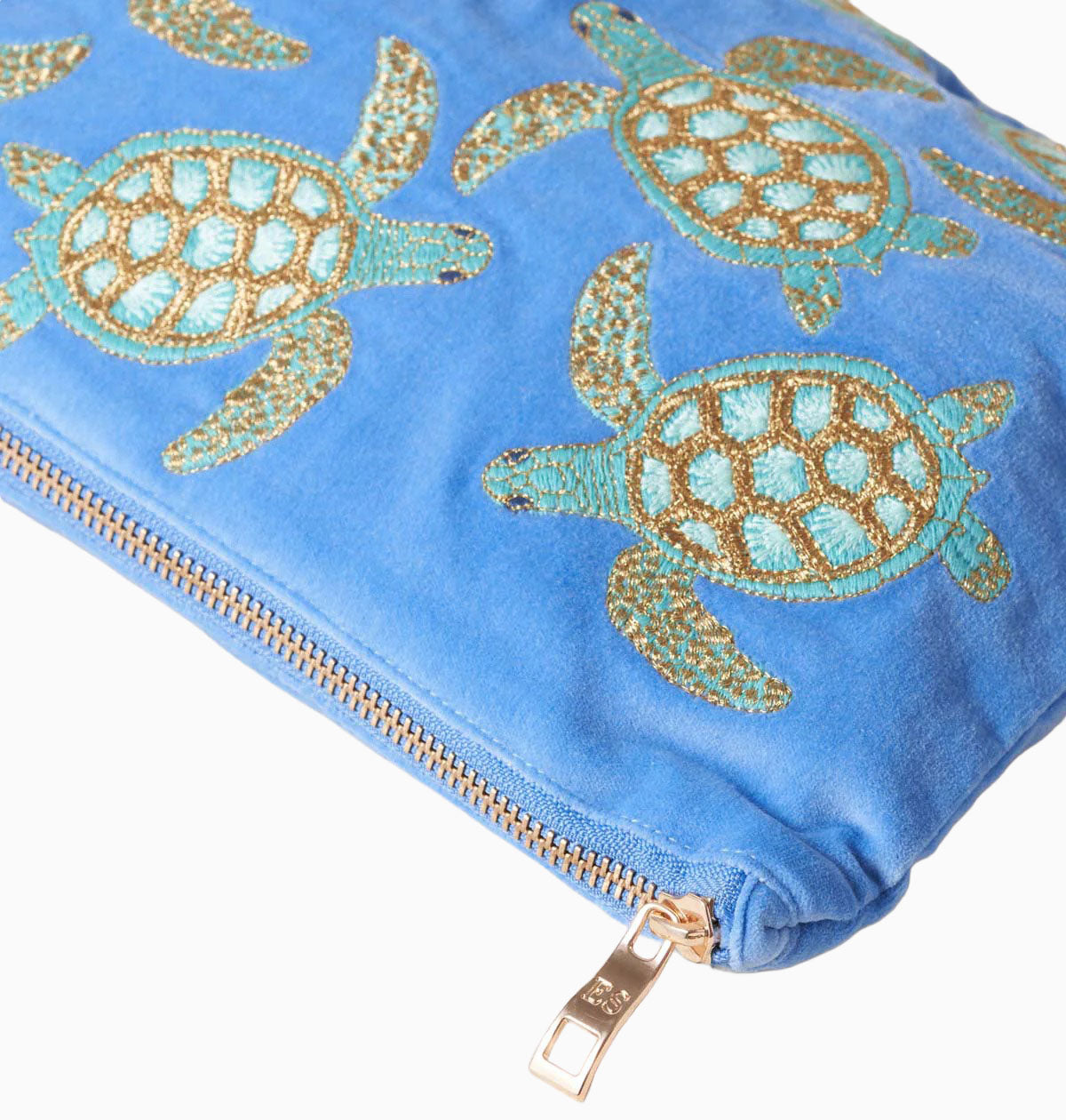 Pouch-71878 - Swimming Turtle Blue Velvet Everyday Pouch-Elizabeth Scarlett