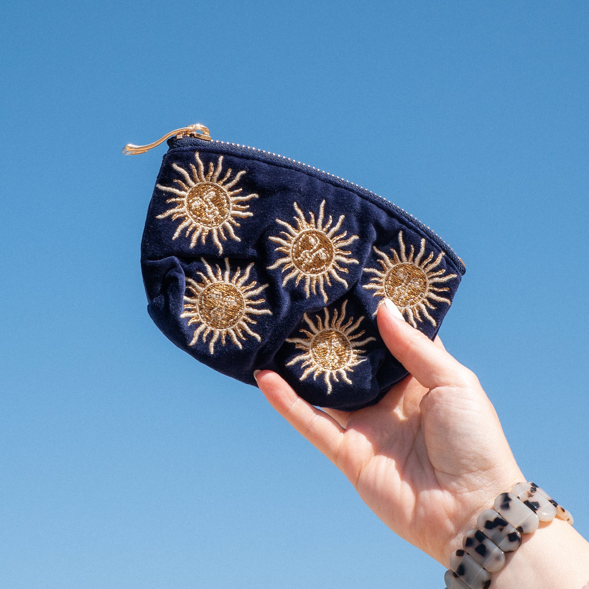 Coin Purse-74282 - Sun Goddess Navy Velvet Coin Purse-Elizabeth Scarlett