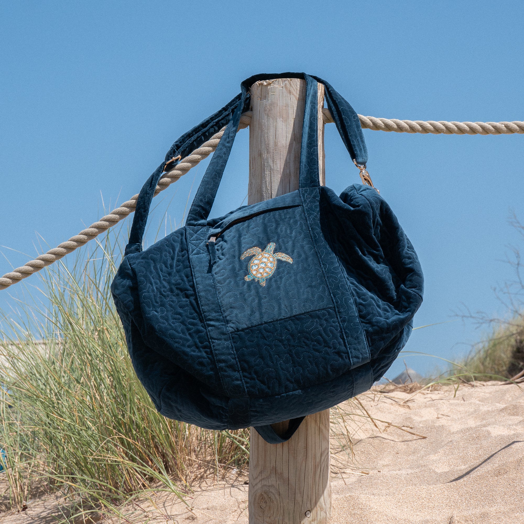 Overnight Bag-77238 - Turtle Navy Velvet Overnight Bag-Elizabeth Scarlett