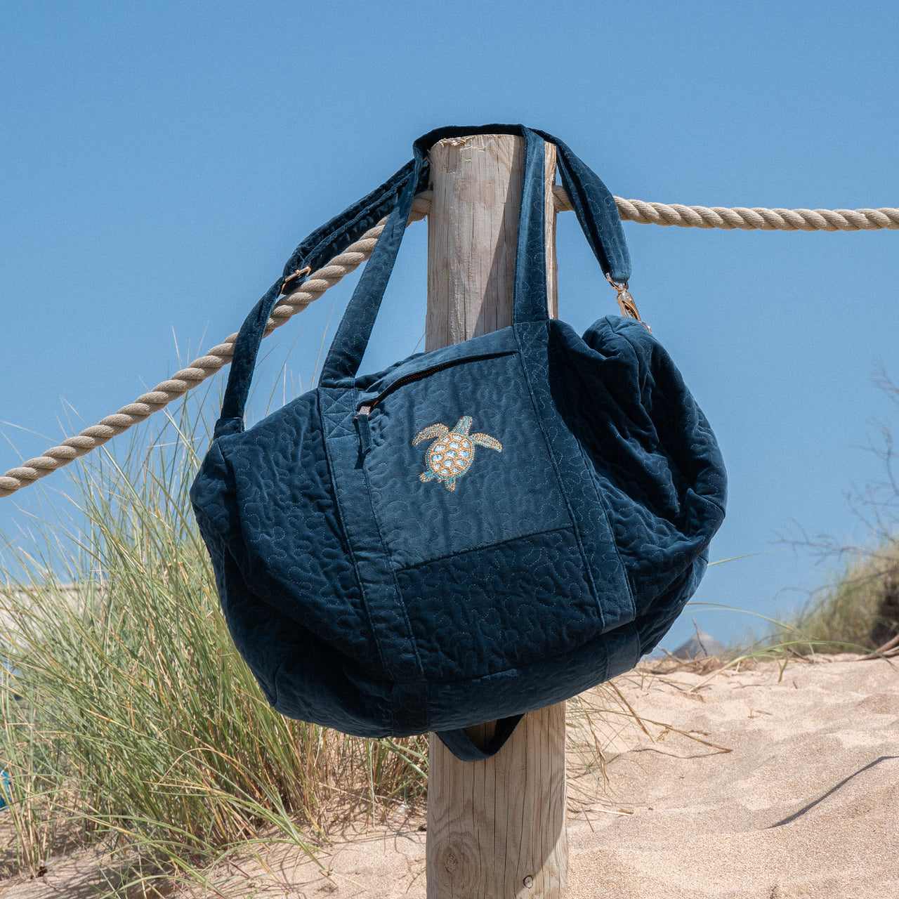 Overnight Bag-77238 - Turtle Navy Velvet Overnight Bag-Elizabeth Scarlett