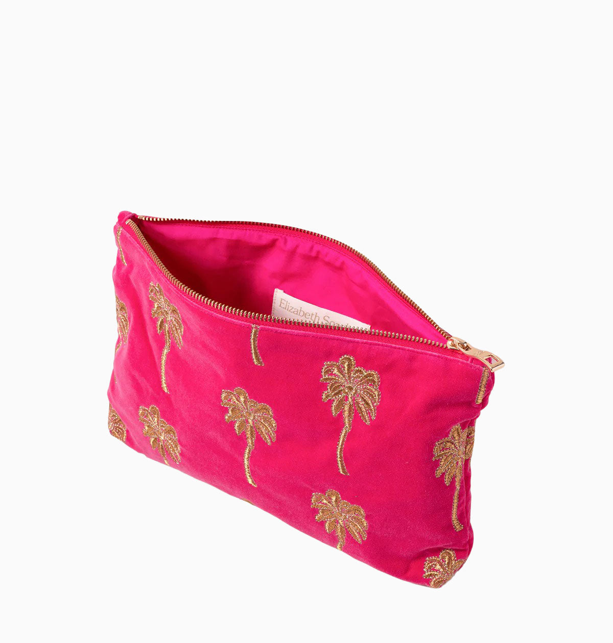 Pouch-83345 - Gold Palm Pink Velvet Everyday Pouch-Elizabeth Scarlett