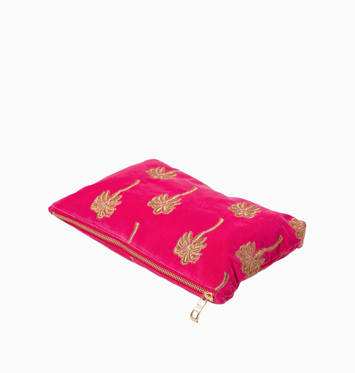 Pouch-83345 - Gold Palm Pink Velvet Everyday Pouch-Elizabeth Scarlett