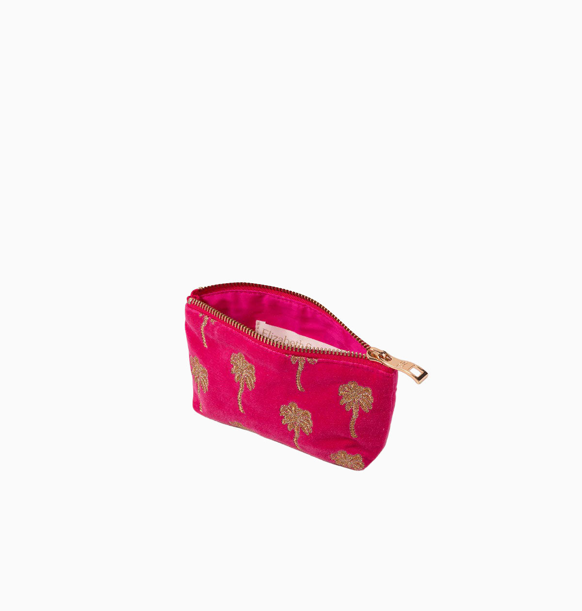 Coin Purse-83390 - Gold Palm Pink Velvet Coin Purse-Elizabeth Scarlett