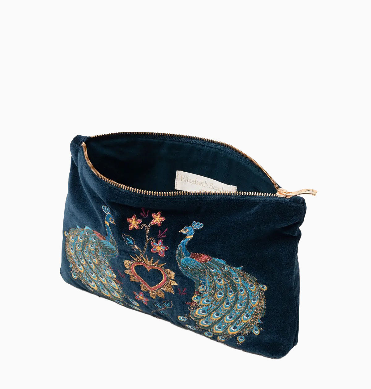 Pouch-86582 - Peacock Floral Velvet Everyday Pouch-Elizabeth Scarlett