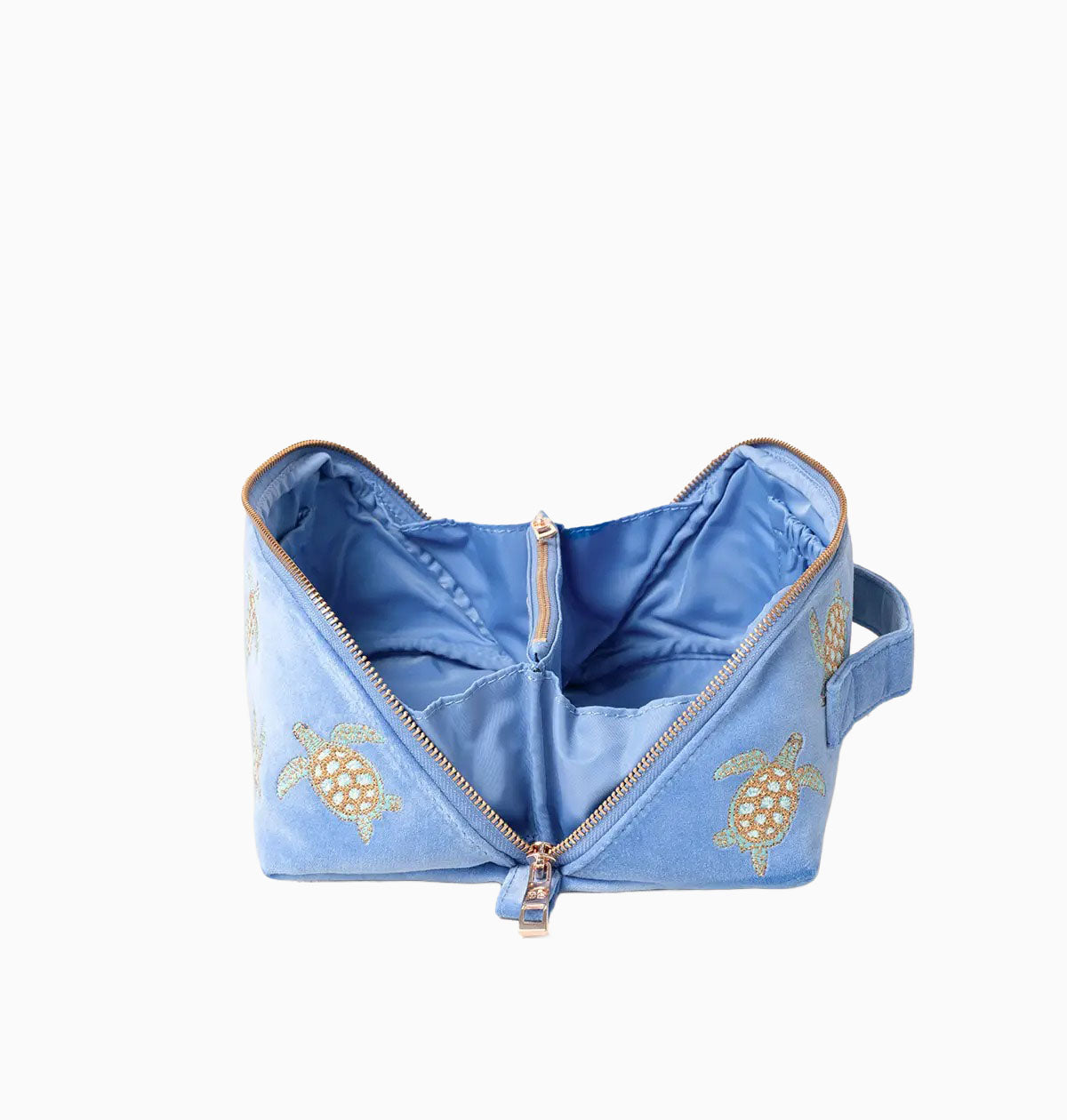 Makeup Bag-89972 - Turtle Blue Velvet Open Flat Makeup Bag-Elizabeth Scarlett