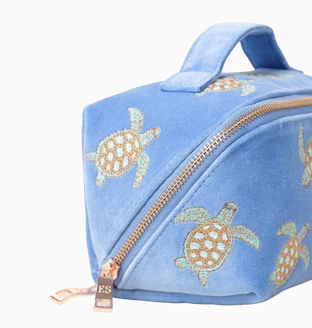 Makeup Bag-89972 - Turtle Blue Velvet Open Flat Makeup Bag-Elizabeth Scarlett