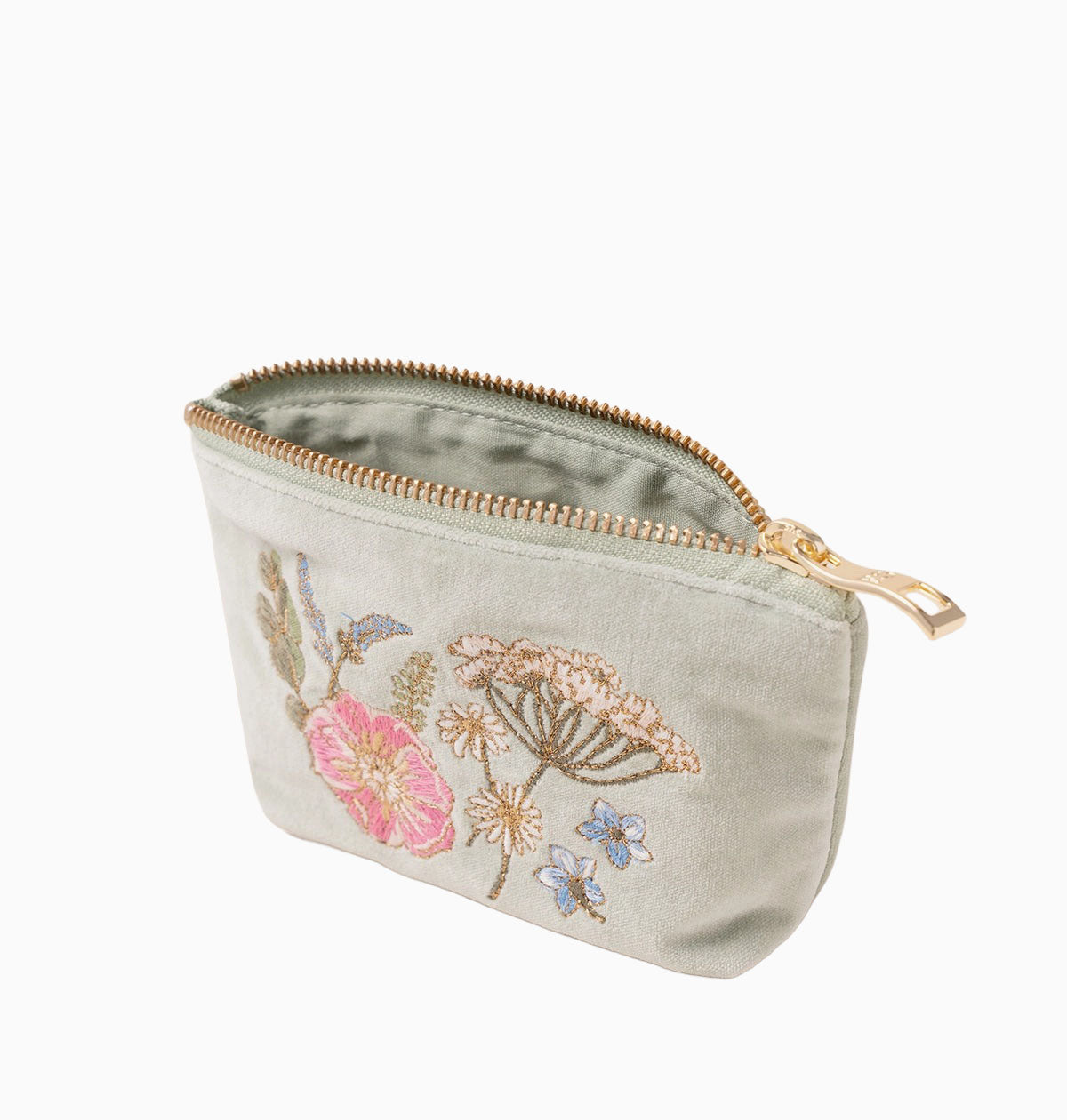 Coin Purse-97977 - Pressed Flowers Sage Velvet Coin Purse-Elizabeth Scarlett