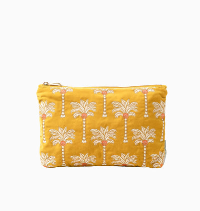 Pouch-99117 - Sunrise Palm Mustard Velvet Everyday Pouch-Elizabeth Scarlett
