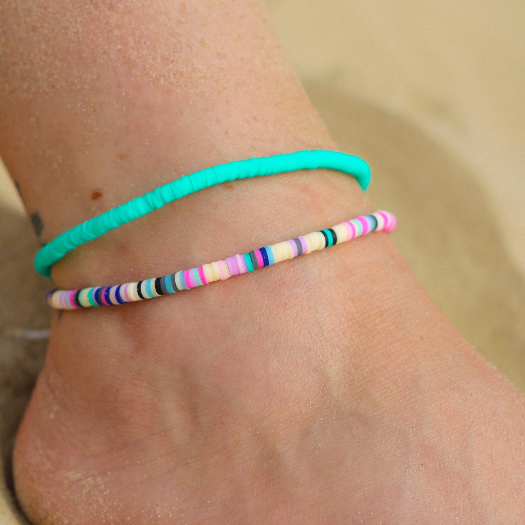 Anklet-FIA-003 - Leke Clay Turquoise Beaded Anklet-Pineapple Island