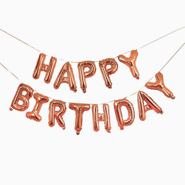 Balloon Bunting-HBGP162 - Rose Gold Happy Birthday Balloon Bunting-Hootyballoo