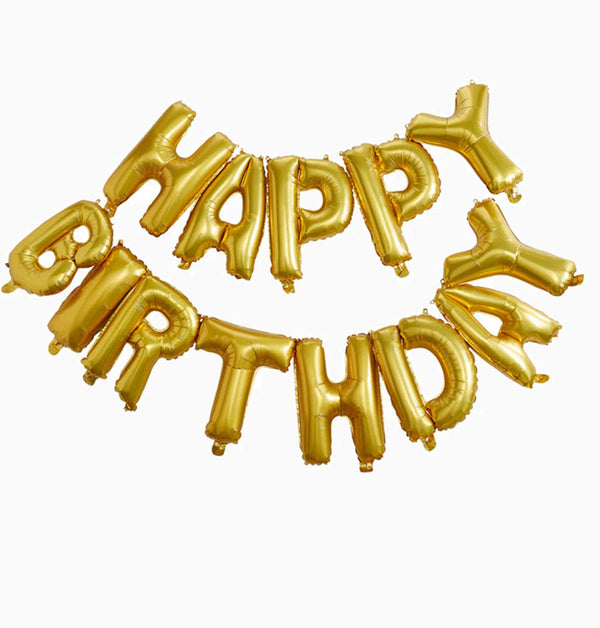 Balloons-PM-956 - Gold Happy Birthday Foil Balloon Bunting-Ginger Ray